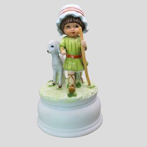 VTG 1982 Gorham Moppets Figurine Music Box Shepherd Boy Lamb Silent Night WORKS